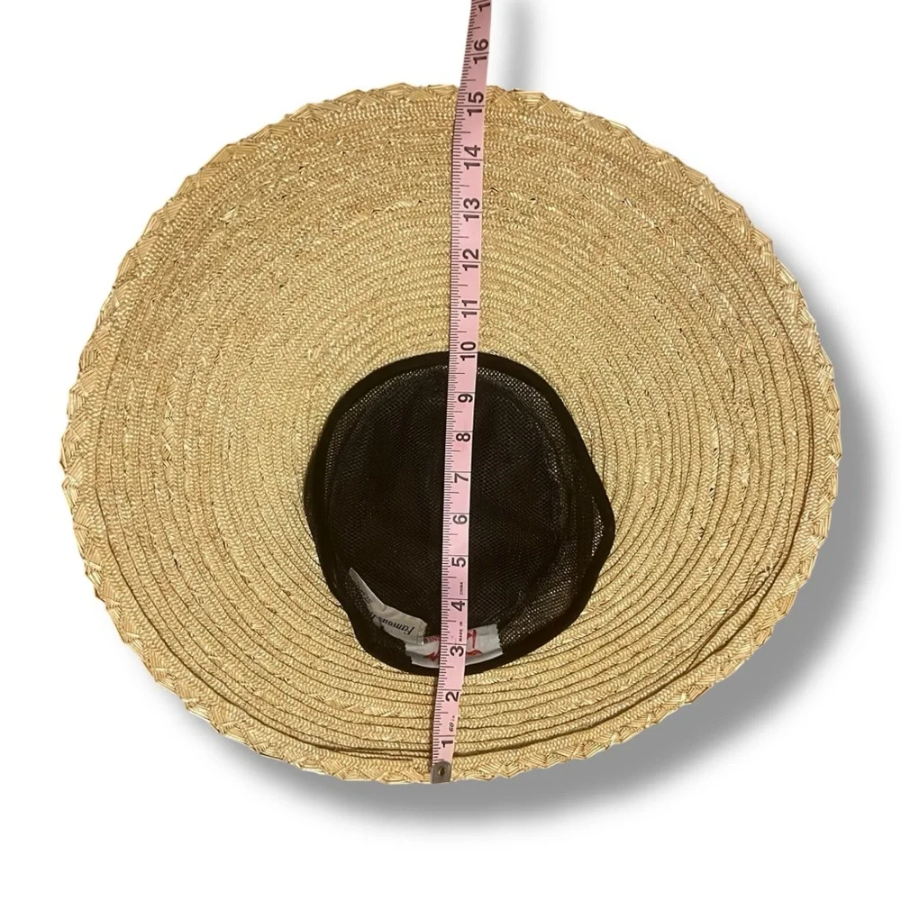 Vintage Doris Designed Famous-Barr Wide Brim Percher Straw Hat w/ Black Bow - Picture 7 of 10